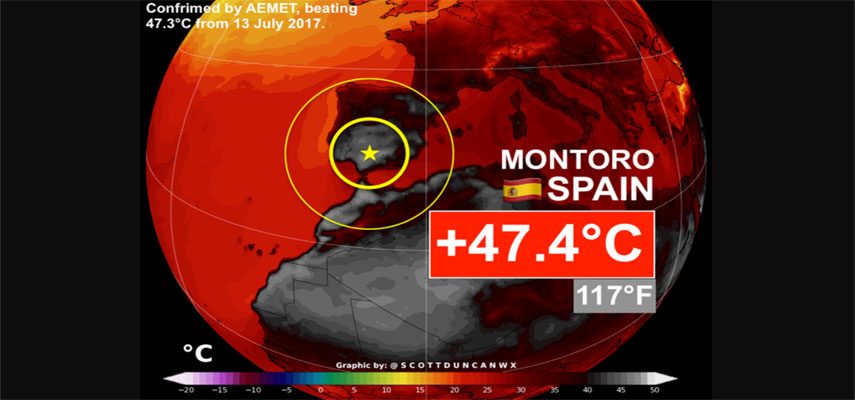 В Испании зафиксирован новый рекорд температуры воздуха в 47,6ºC
