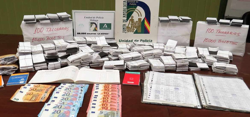 В Малаге полицейские провели операцию, кульминацией которой стало изъятие 88 000 незаконных лотерейных билетов